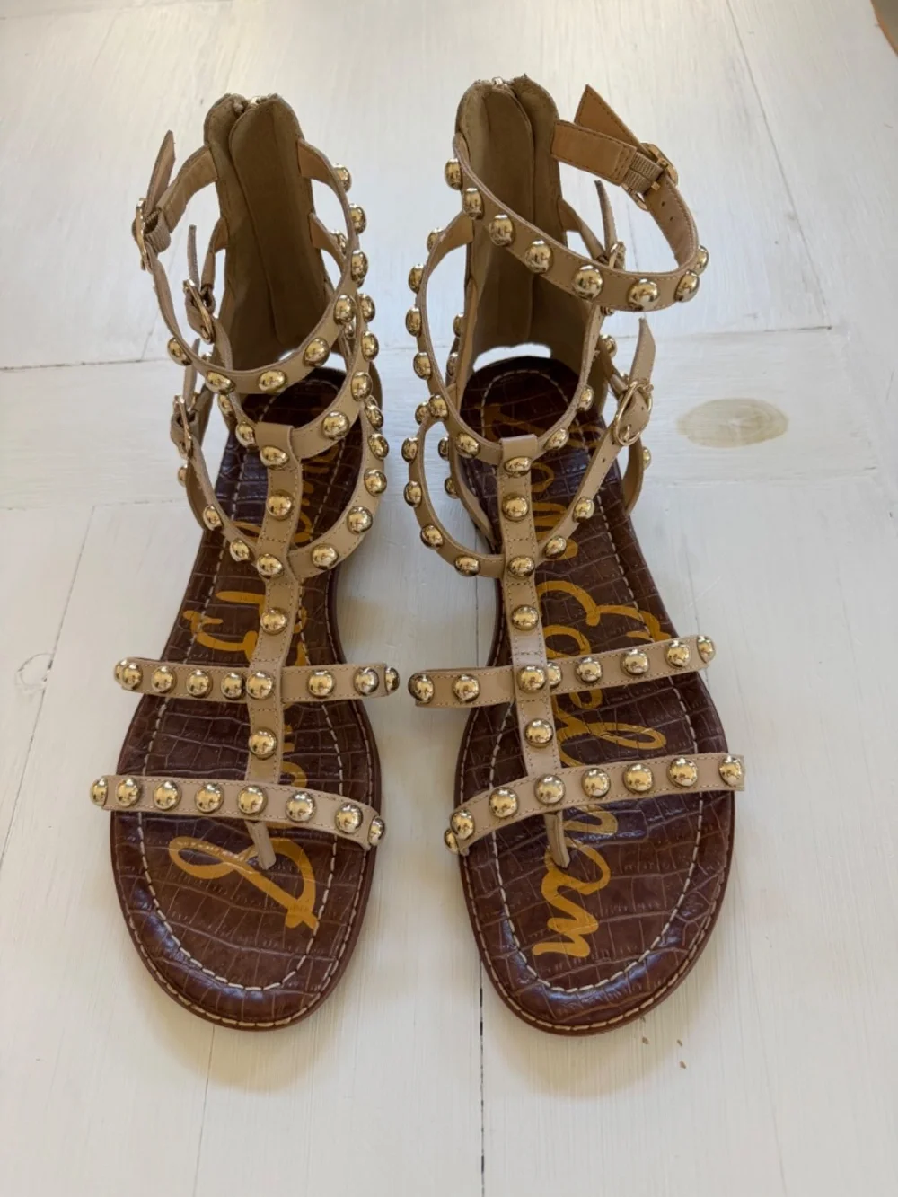 Sam Edelman Evan Studded Beige Gladiator Strappy Sandals Size 11